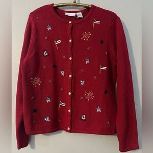 NWT Patriotic Croft & Barrow Red American Flag Cardigan Sweater Women’s Medium